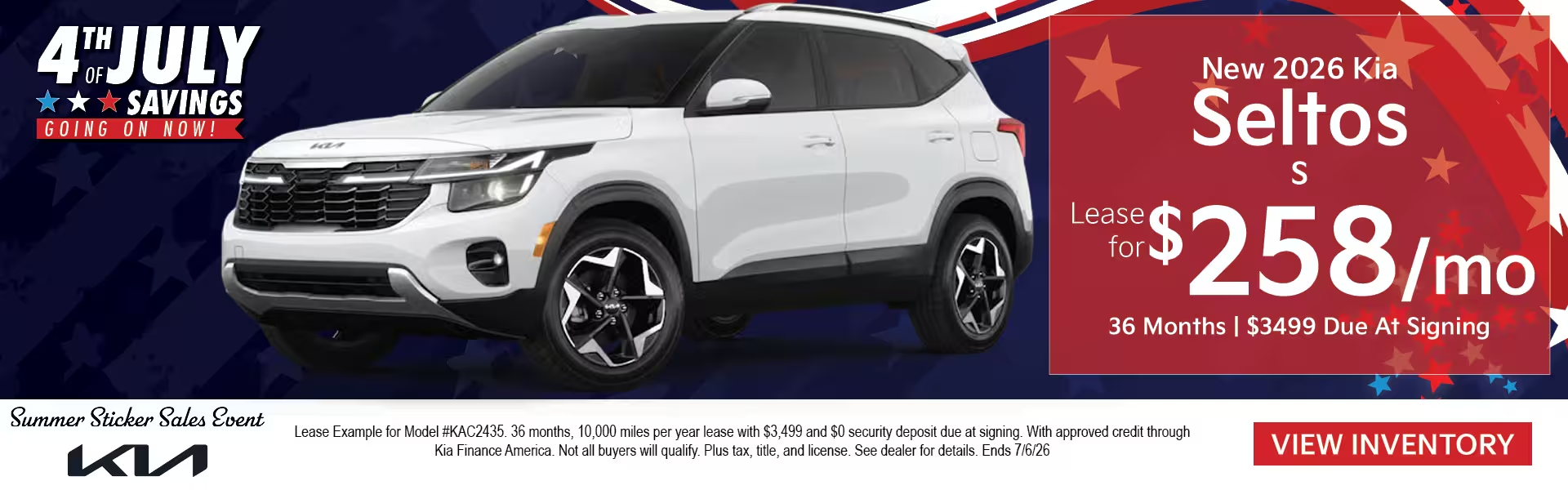 New 2026 Kia Seltos s Lease for $258/mo 36 months | $3499 due at signing